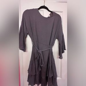 Impeccable pig long sleeve, gray dress with bow tie, size M